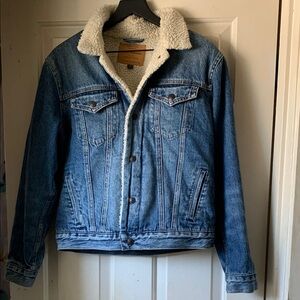 Lucky Brand Blue Denim Sherpa Trucker Jacket